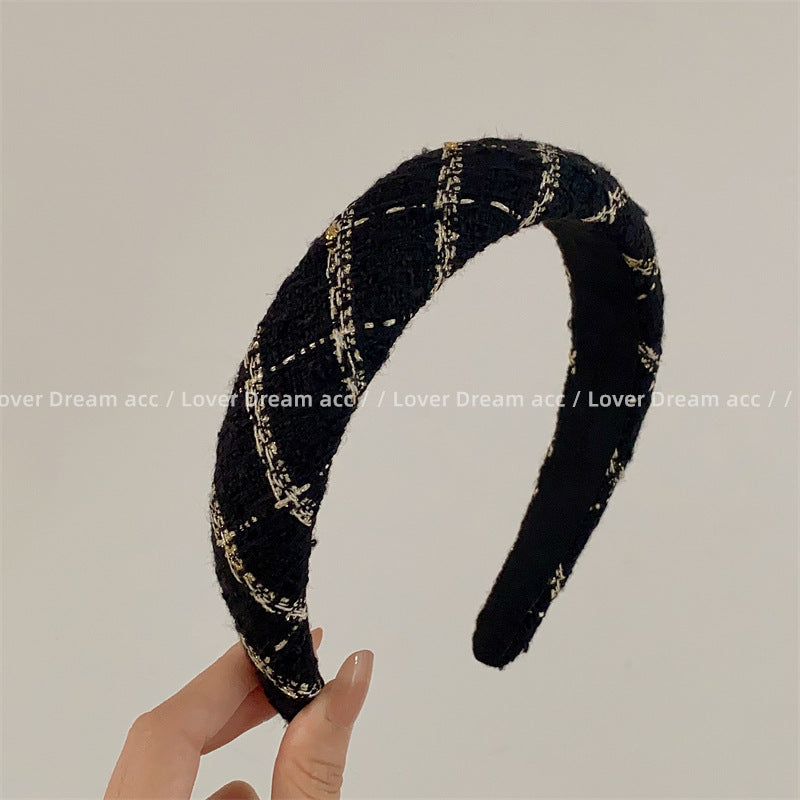 Wholesale Rhinestone Letter Black Grey Houndstooth Sponge Headband